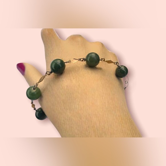 Jade Bracelet Art Deco Chain Link Jewelry - Picture 4 of 9